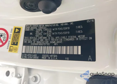 2016 Toyota Highlander Limited Platinum V6 z USA, uszkodzony, nr VIN 5TDYKRFH0GS157193